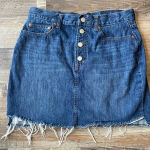 GAP Raw Edge Distressed Button Fly Jean Skirt, Size 30